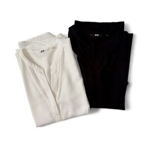 UNIQLO Split V-Neck Rayon Blend Blouse Bundle Black White Medium
